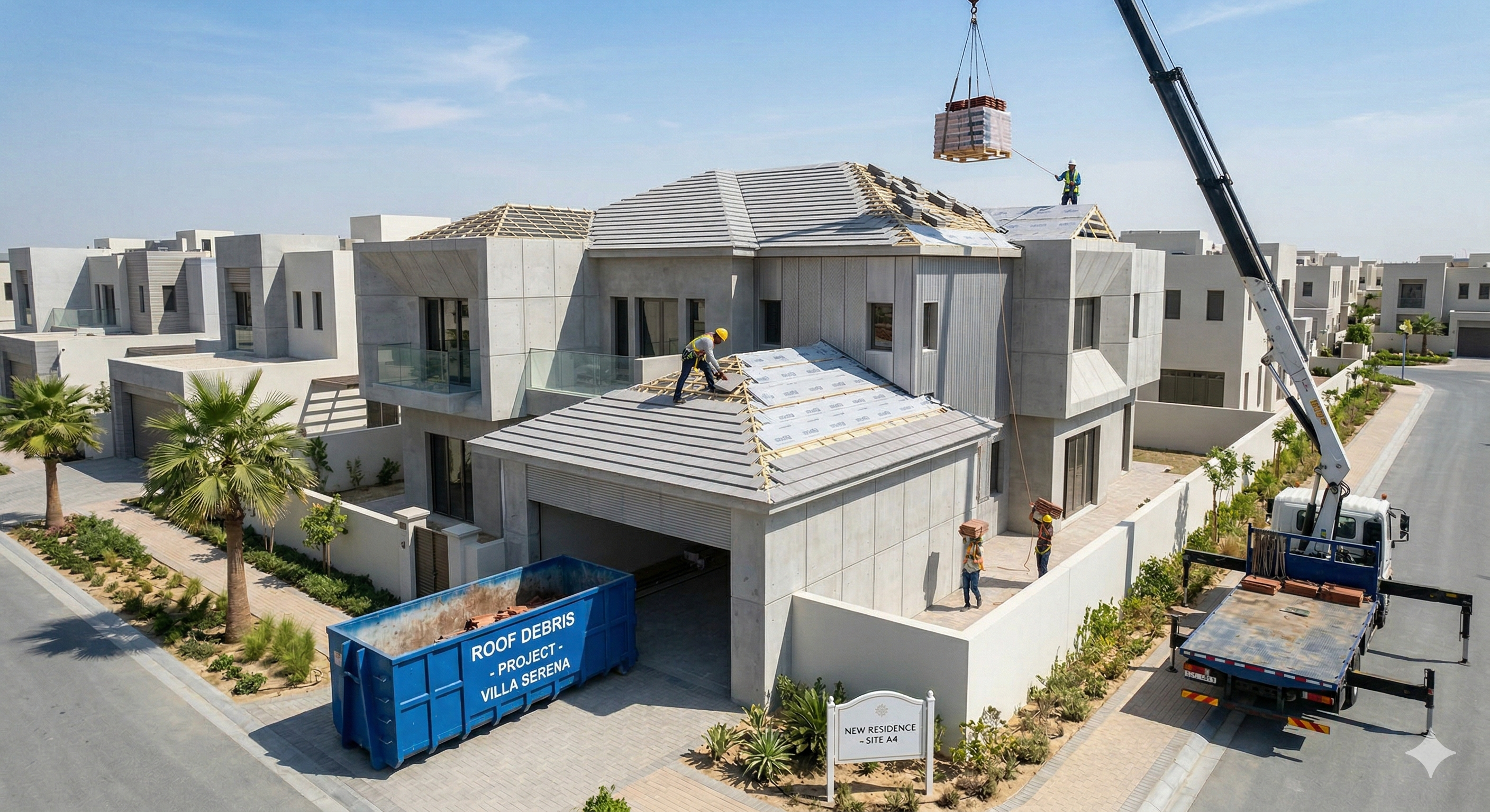 Roof repair team working